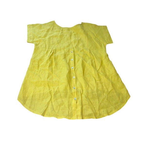 Terzo Millennio Womens Medium Yellow 100% Linen Blouse Tunic Button Back - Picture 2 of 10